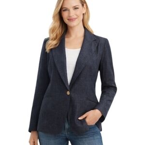 Talbots Dark Blue Denim look suit Jacket blazer 12 office workwear